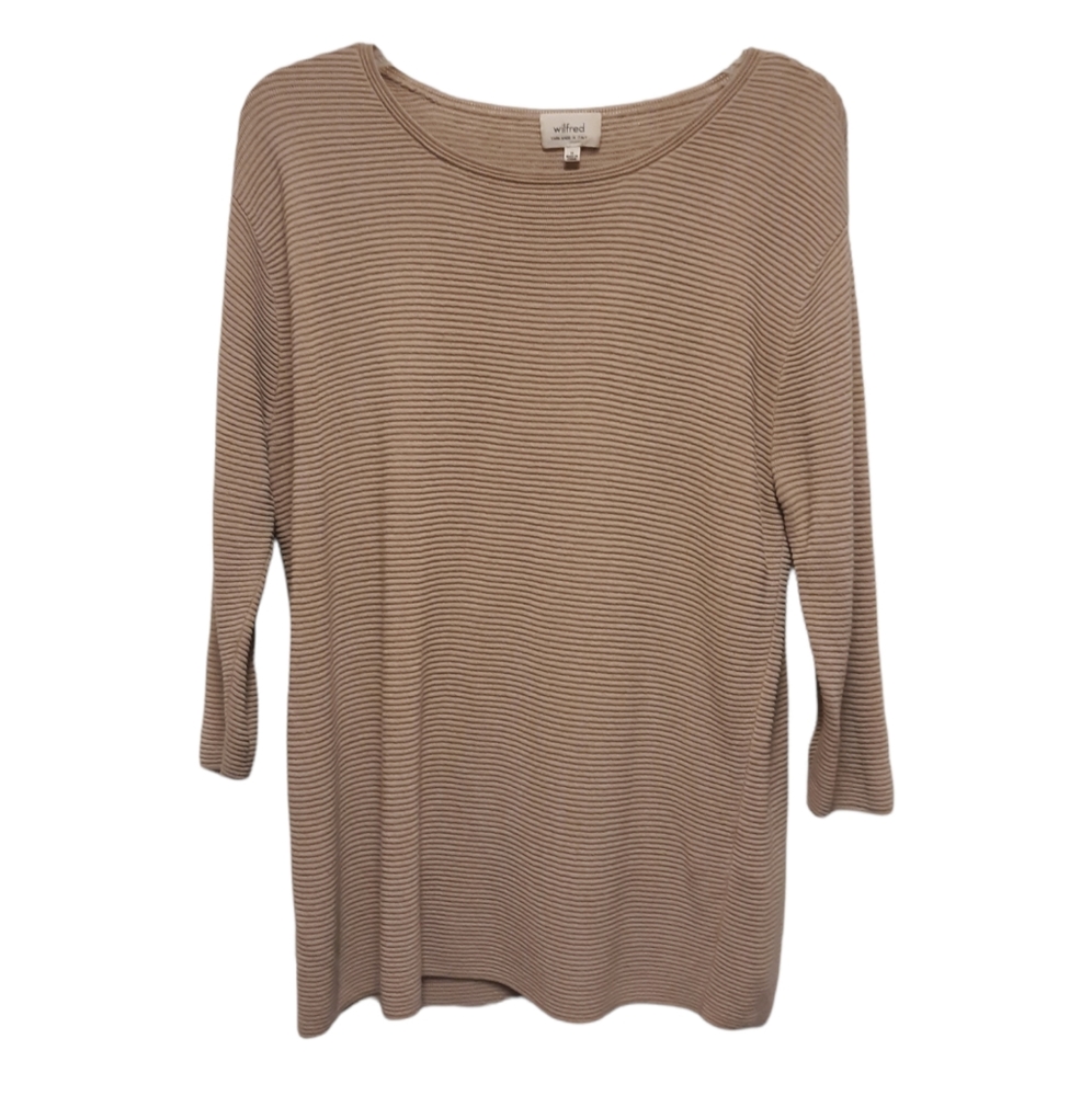 Wilfred Aritzia Medium Tan Ridged Linen Blend Top